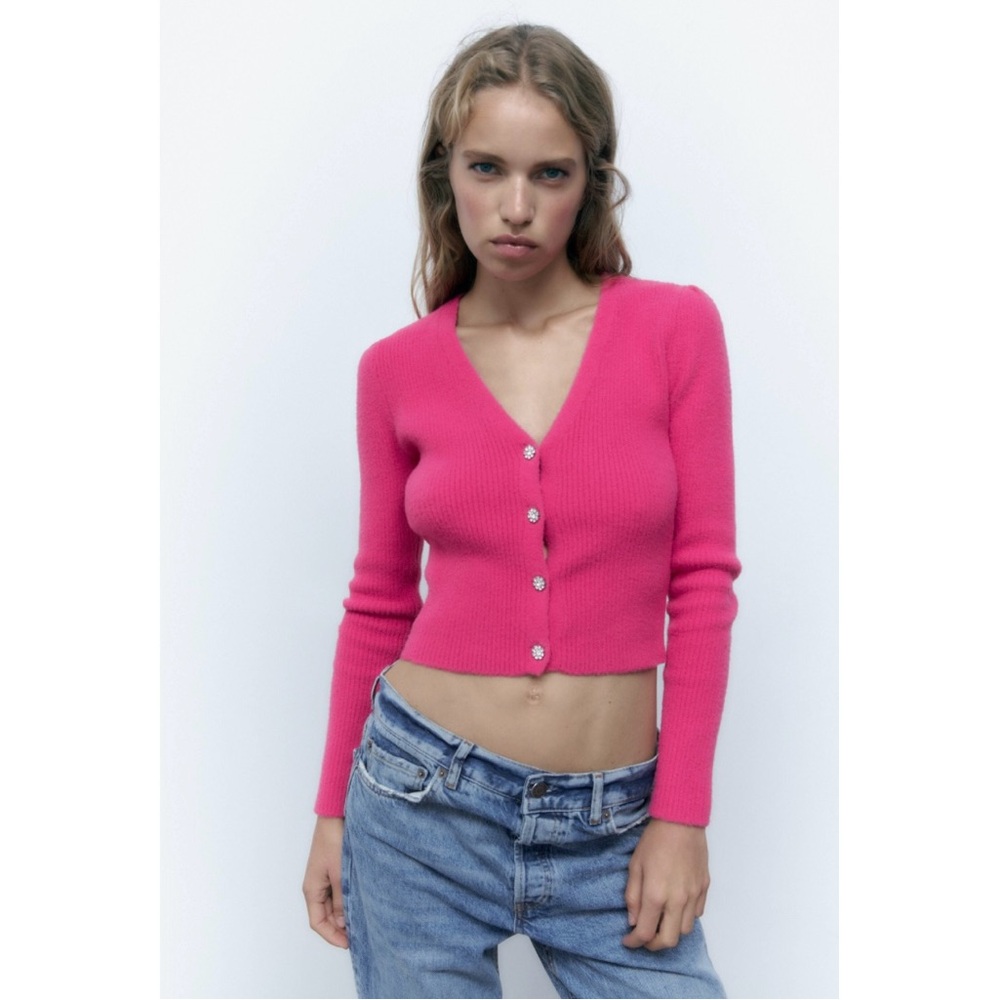 💖 Zara Fuchsia Button-Up Cardigan - Picture 3 of 8
